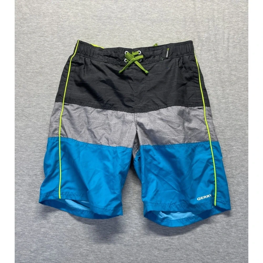 Gerry Swim Trunks Shorts Youth Boys XL-18/20 Multi Colorblock Drawstring Waist